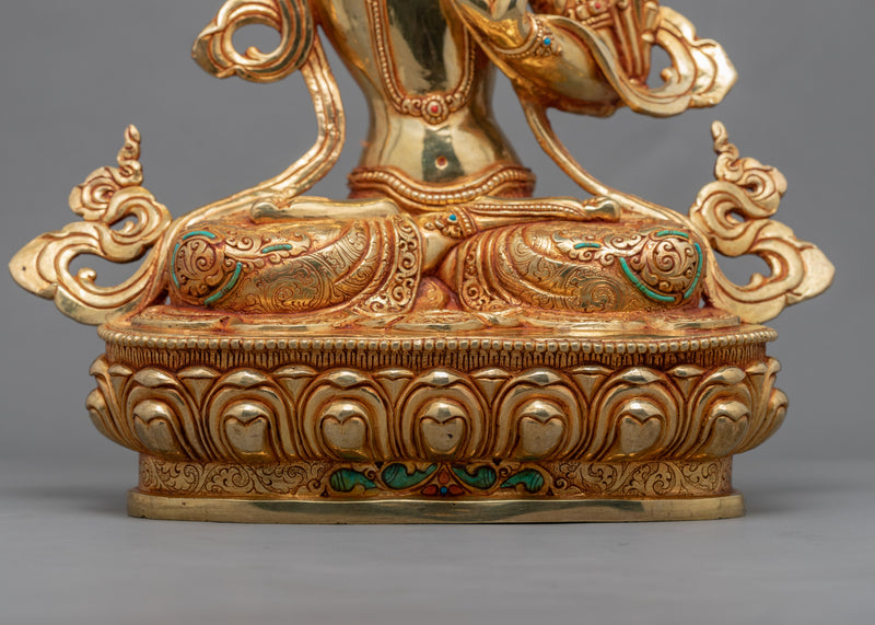 Gold-Gilded Statue For Praise To Manjushri | Buddhist Bodhisattva Of Wisdom Manjushri