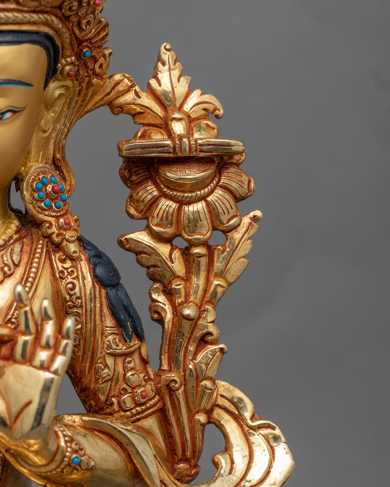 Gold-Gilded Statue For Praise To Manjushri | Buddhist Bodhisattva Of Wisdom Manjushri