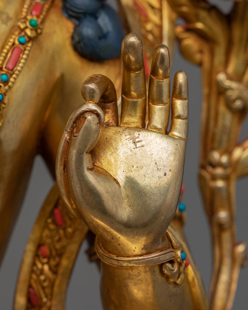 Traditional Himalayan Statue For Manjushri Teachings Practice | Tibetan Art Plated with Gold