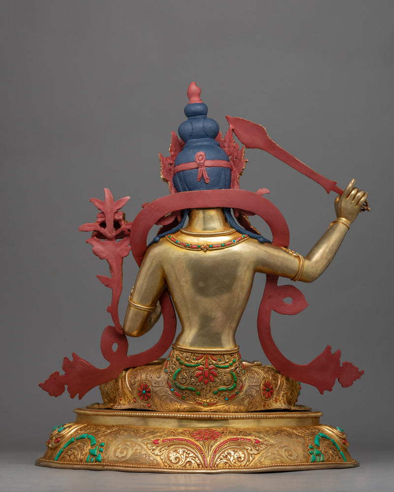 Traditional Himalayan Statue For Manjushri Teachings Practice | Tibetan Art Plated with Gold