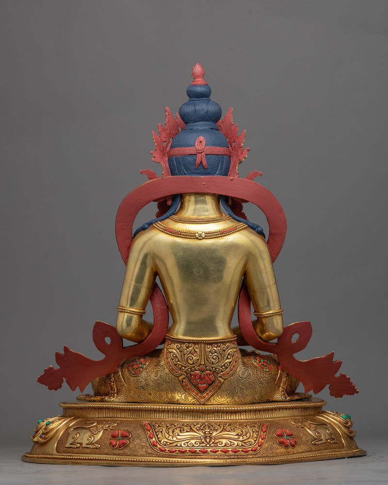 Hand-Carved Amitayus Sadhana Practice Statue | Tibetan Art Plated with Gold