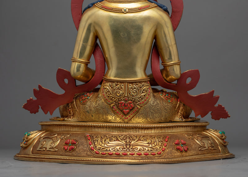 Hand-Carved Amitayus Sadhana Practice Statue | Tibetan Art Plated with Gold