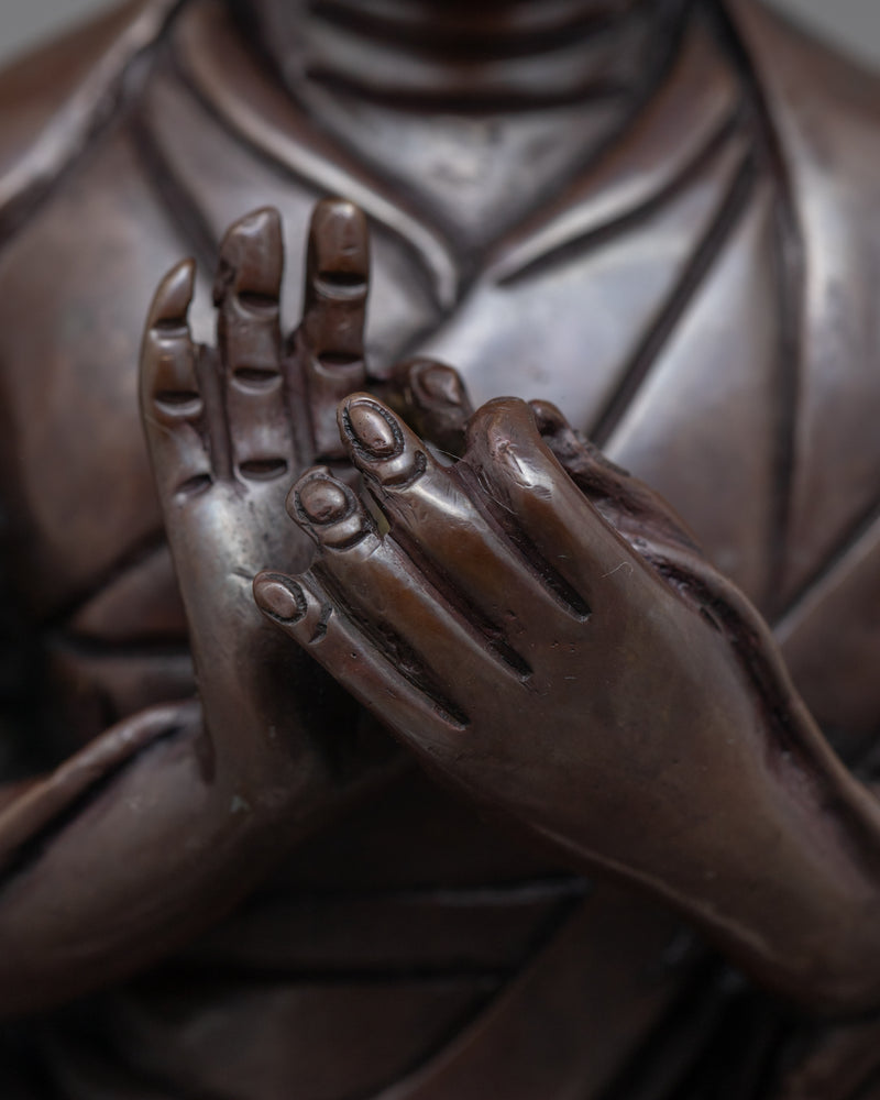 Oxidized Copper Statue For Je Tsongkhapa Mantra Practice | Traditional Tibetan Master Art