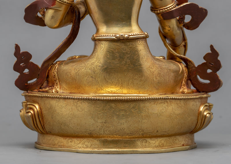 Gold-Gilded White Tara Figurine | Traditionally Hand-Carved Buddhist Deity