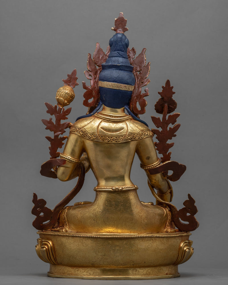 Gold-Gilded White Tara Figurine | Traditionally Hand-Carved Buddhist Deity