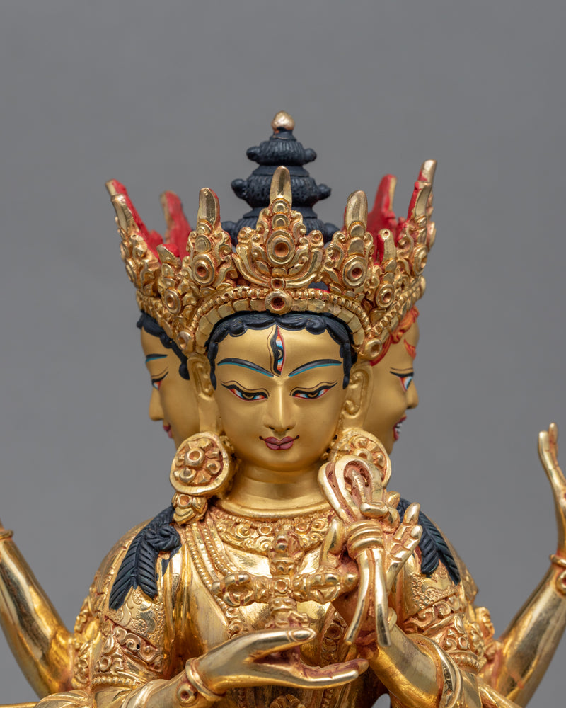 Gold Gilded Statue For Namgyalma Mantra Benefits | Tibetan Art Plated with Gold