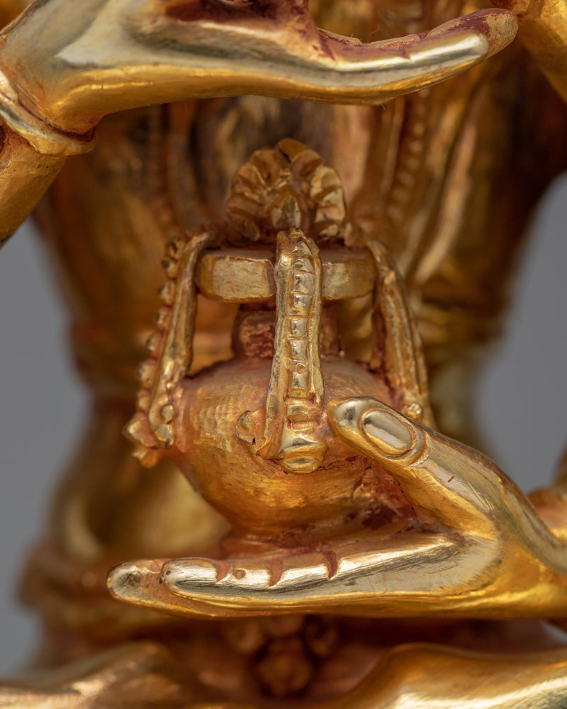 Gold Gilded Statue For Namgyalma Mantra Benefits | Tibetan Art Plated with Gold