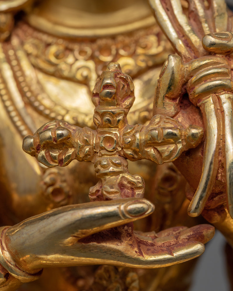 Gold Gilded Statue For Namgyalma Mantra Benefits | Tibetan Art Plated with Gold