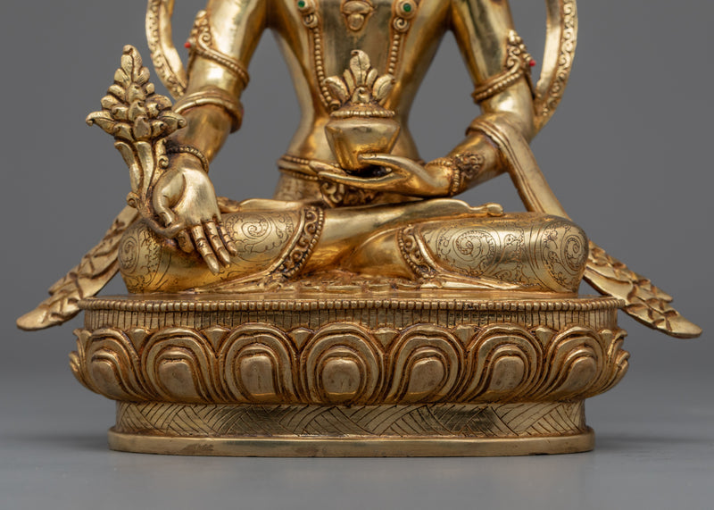 Gold Statue For Healing Buddha Mantra Practice | Traditional Tibetan Medicine Buddha Artwork