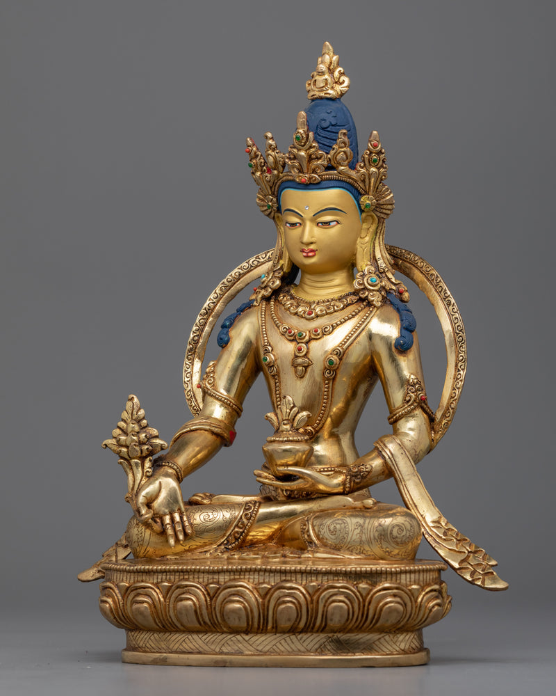 Gold Statue For Healing Buddha Mantra Practice | Traditional Tibetan Medicine Buddha Artwork