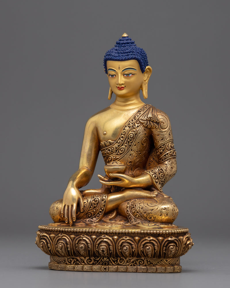 Shakyamuni Buddha Hand Mudra Practice Statue | Gold-Plated Himalayan Artwork