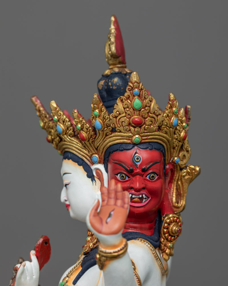 Acrylic Painted Statue For Namgyalma Long Mantra Practice | Tibetan Art Plated with Gold