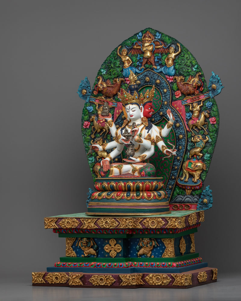 Acrylic Painted Statue For Namgyalma Long Mantra Practice | Tibetan Art Plated with Gold