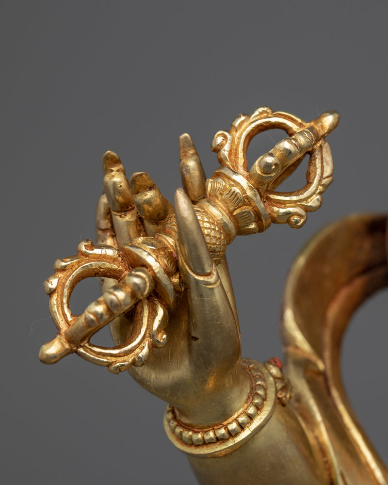 24K Gold Statue To Practice Vajrapani Mantra In Tibetan | Tibetan Buddhist Deity Sculpture