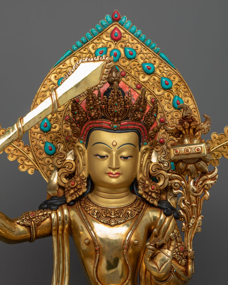 Manjushri Buddhism Sculpture | Traditional Tibetan Bodhisattva Of Compassion Statue