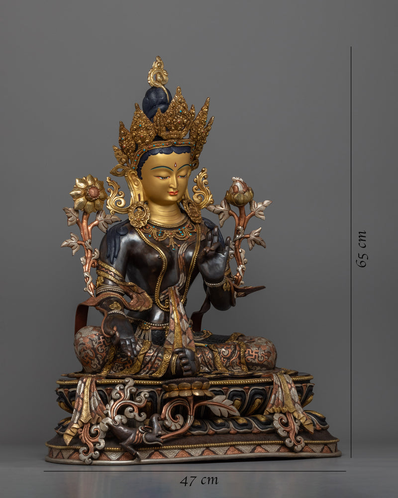 Green Tara Princess Statue | Traditional Tibetan Copper & Gold Statue Of Mother Tara