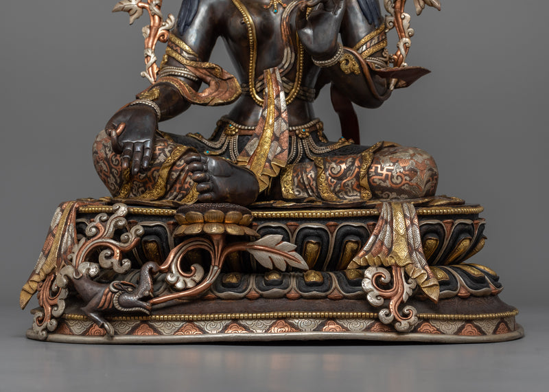 Green Tara Princess Statue | Traditional Tibetan Copper & Gold Statue Of Mother Tara