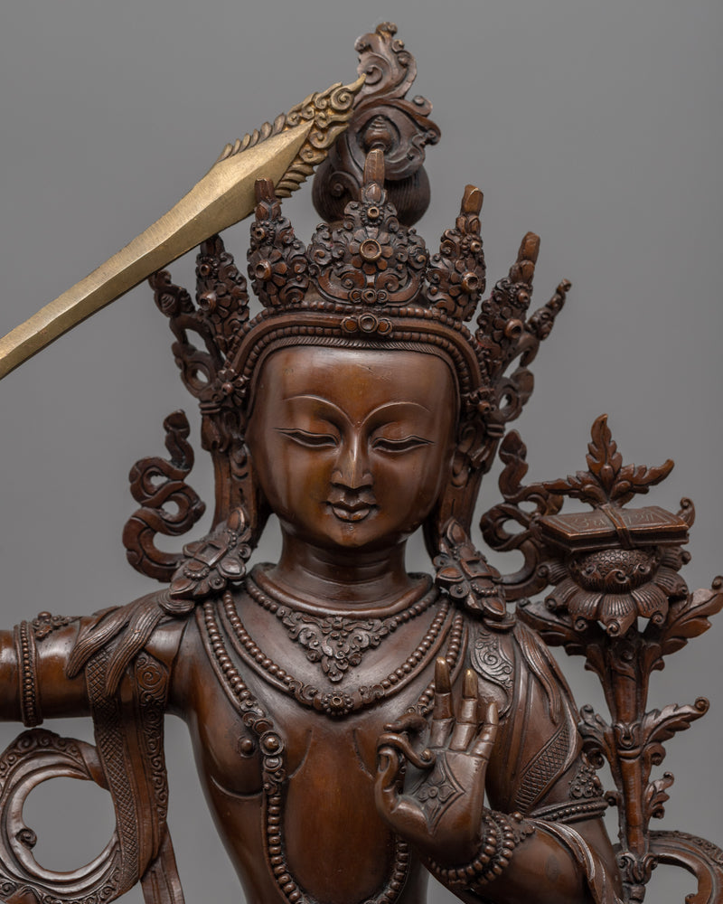 Manjushri Buddha Mantra Sculpture | Tibetan Bodhisattva Of Compassion Figurine