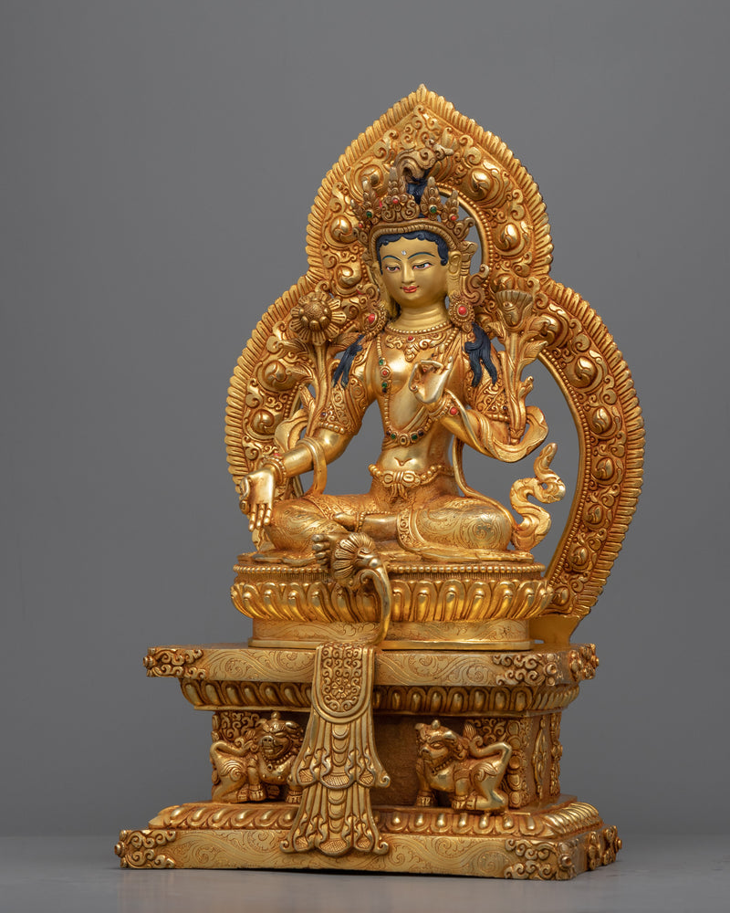 Traditional Tibetan Buddha Tara Mantra Sculpture | Buddhist Mother Tara Seated On Throne