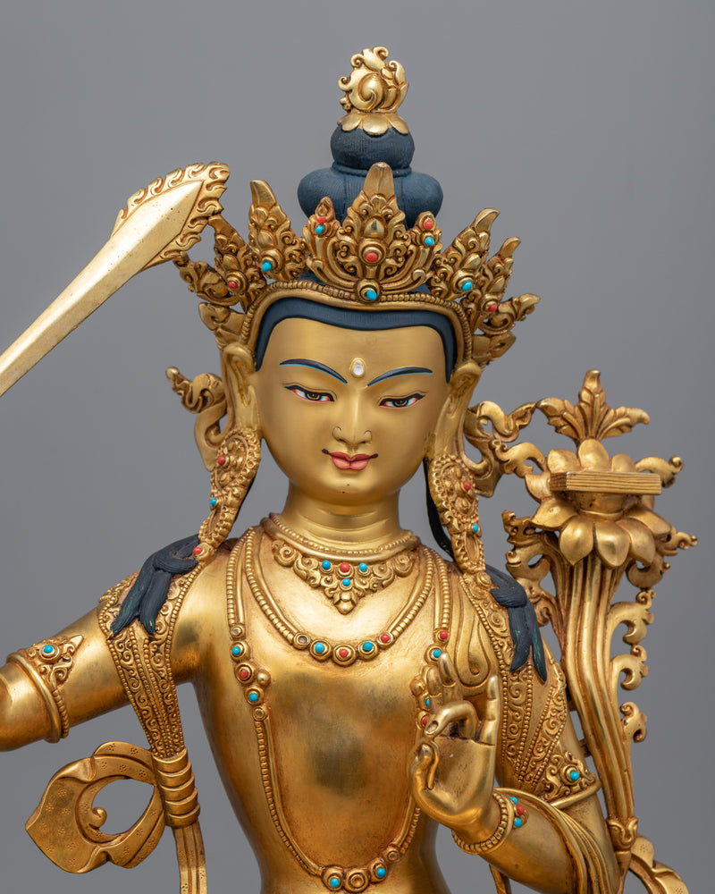 Gold Statue For Buddha Wisdom Shakti Power | Hand-Carved Buddhist Deity Sculpture