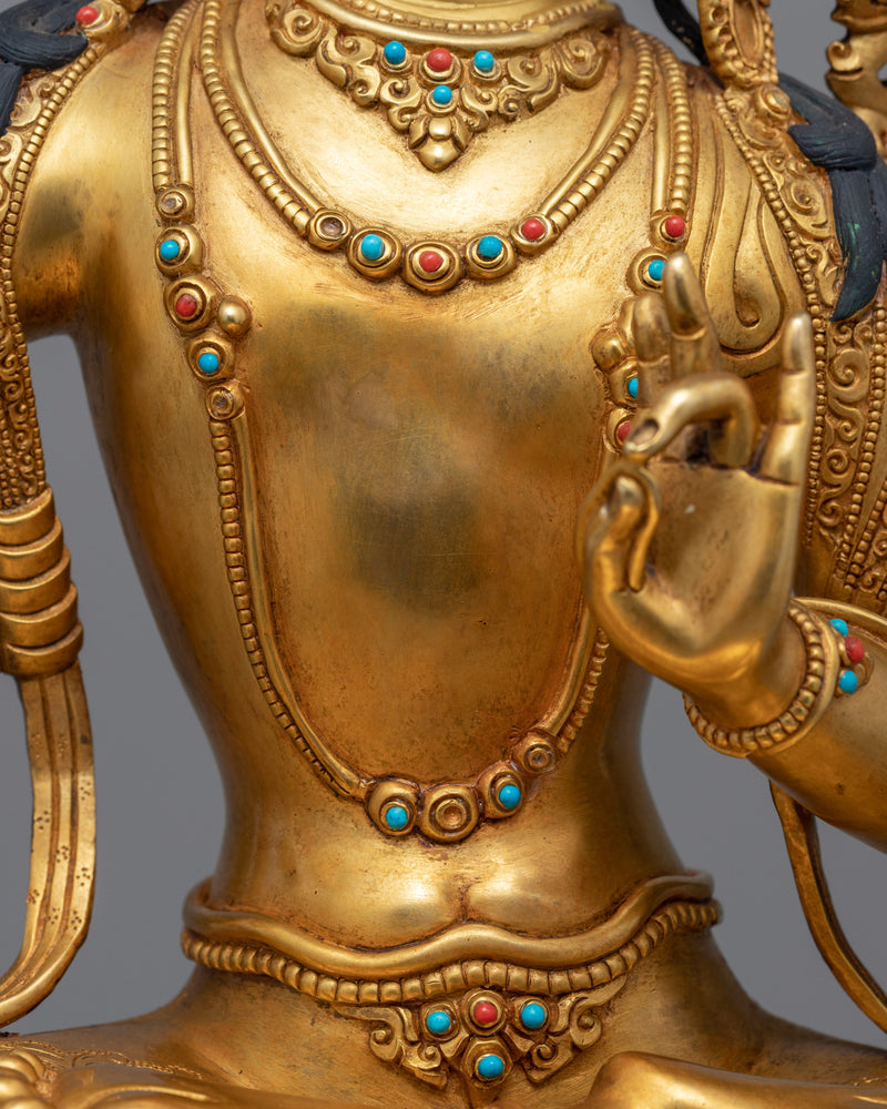 Gold Statue For Buddha Wisdom Shakti Power | Hand-Carved Buddhist Deity Sculpture