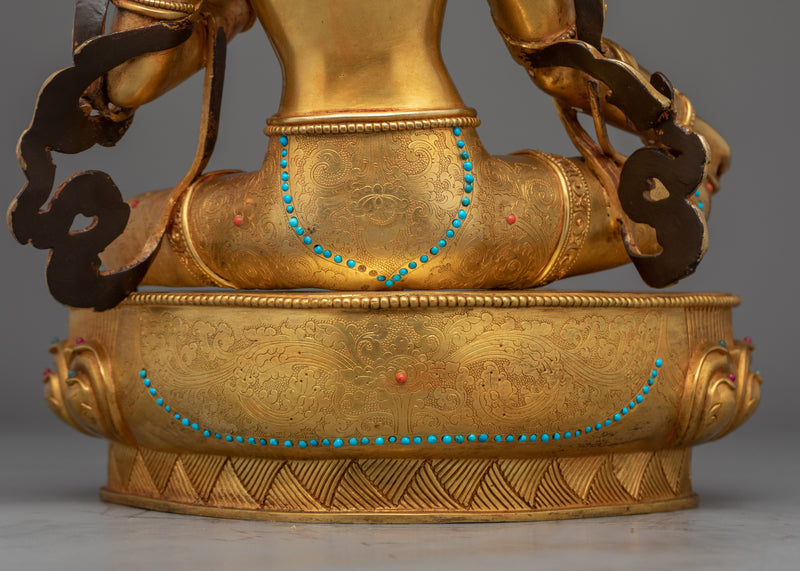 Green Tara Day Prayer Statue | 24K Gold-Gilded Mother Tara Statue