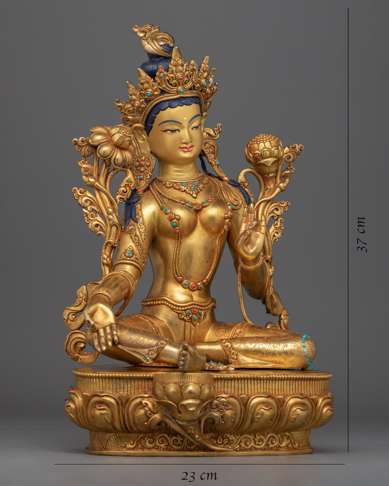 Green Tara Day Prayer Statue | 24K Gold-Gilded Mother Tara Statue