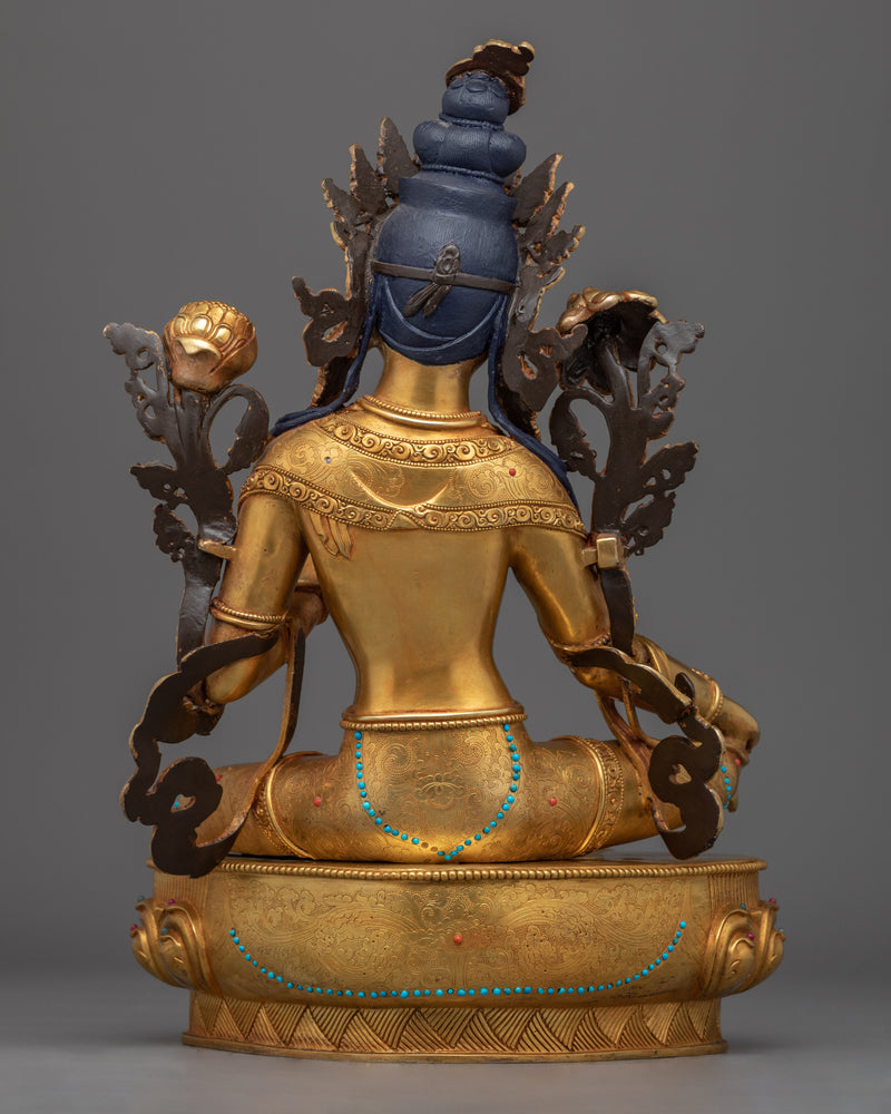 Green Tara Day Prayer Statue | 24K Gold-Gilded Mother Tara Statue