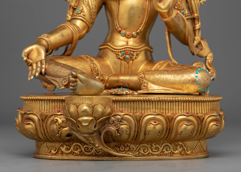 Green Tara Day Prayer Statue | 24K Gold-Gilded Mother Tara Statue