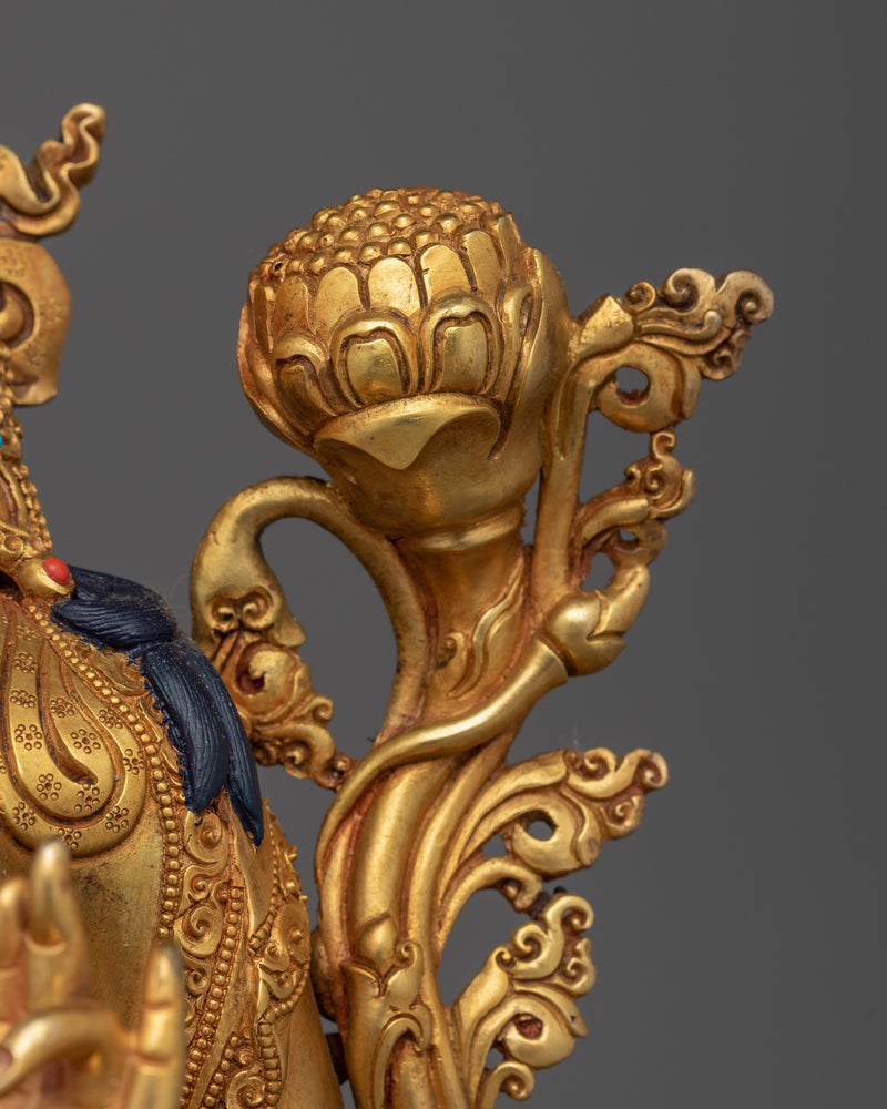 Green Tara Day Prayer Statue | 24K Gold-Gilded Mother Tara Statue