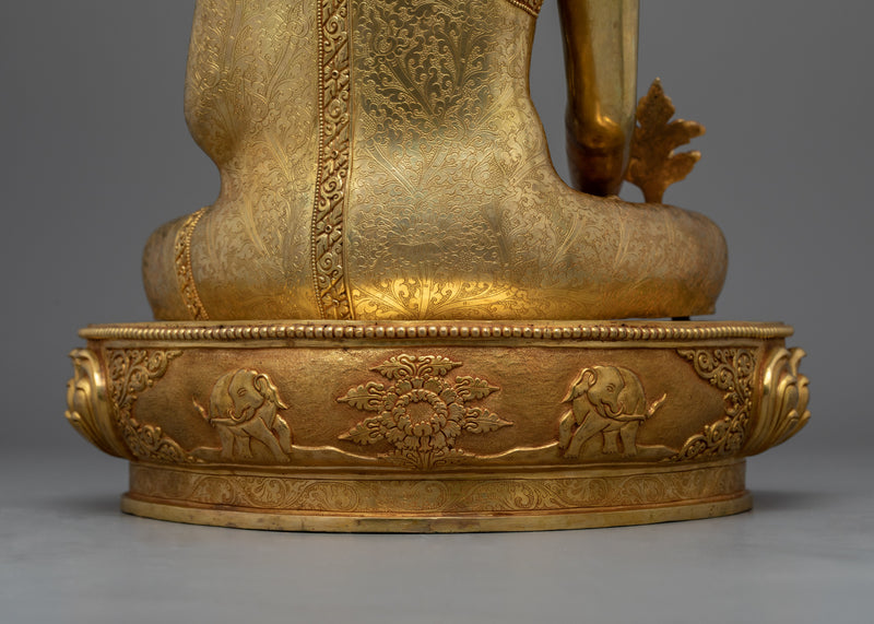 24K Gold-Gilded Blue Buddha Healing Statue | Buddhist Healing Medicine Buddha Figurine