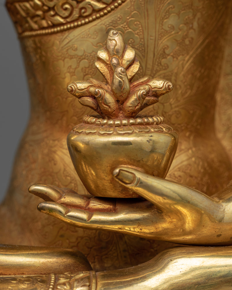 24K Gold-Gilded Blue Buddha Healing Statue | Buddhist Healing Medicine Buddha Figurine