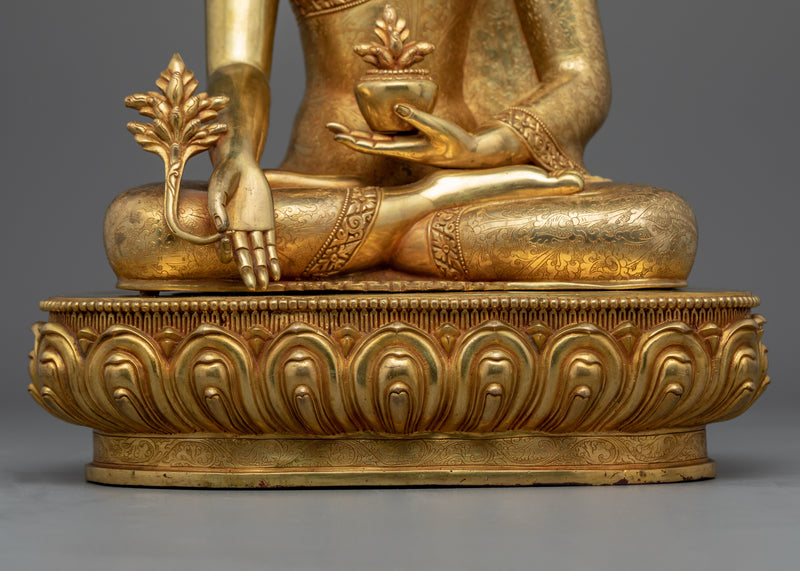 24K Gold-Gilded Blue Buddha Healing Statue | Buddhist Healing Medicine Buddha Figurine