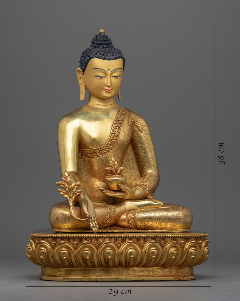 24K Gold-Gilded Blue Buddha Healing Statue | Buddhist Healing Medicine Buddha Figurine