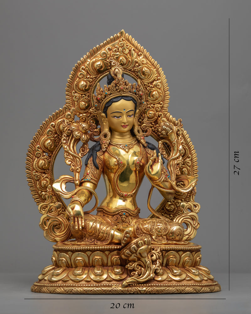 Green Tara Female Buddha Sculpture | Hand-Carved Buddhist Deity Sculpture