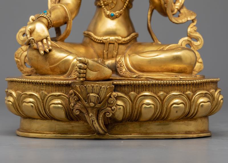 Traditional Tibetan Mother Tara Statue | Gold-Plated Himalayan Artwork