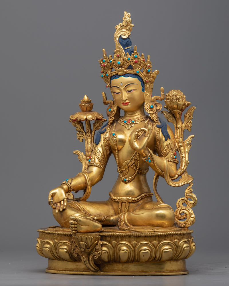 Traditional Tibetan Mother Tara Statue | Gold-Plated Himalayan Artwork