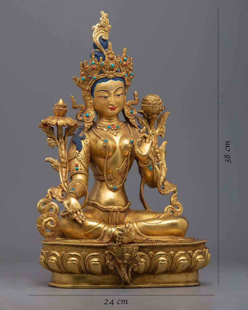 Traditional Tibetan Mother Tara Statue | Gold-Plated Himalayan Artwork