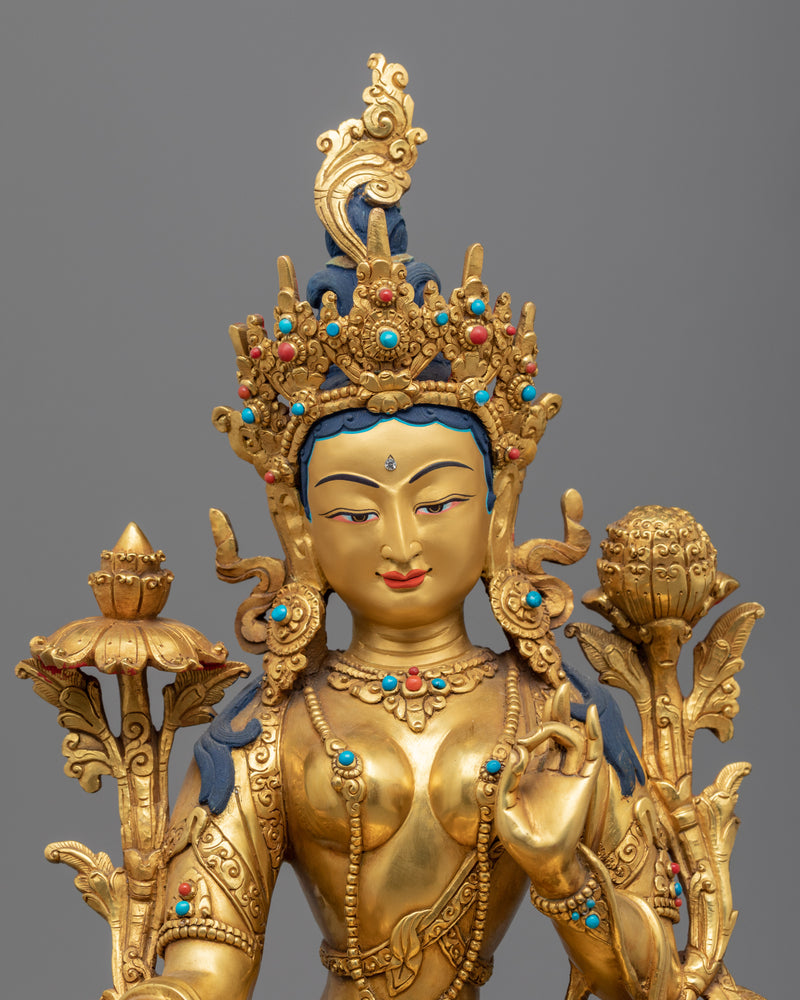 Traditional Tibetan Mother Tara Statue | Gold-Plated Himalayan Artwork