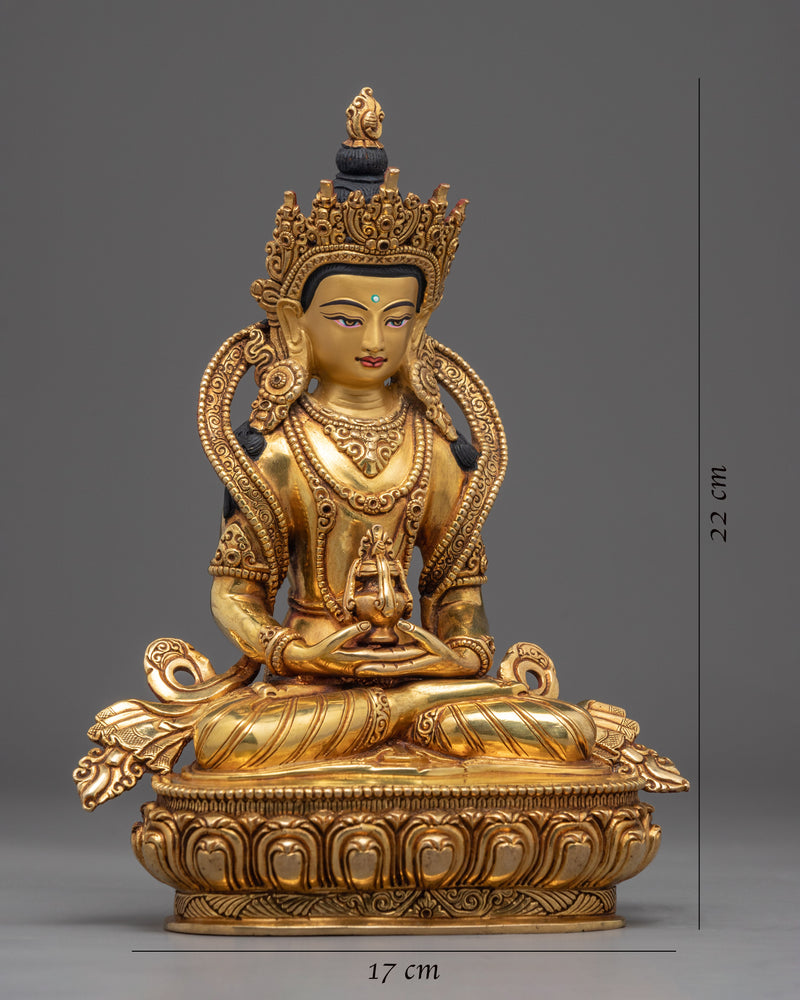 Golden Statue For Amitayus Mantra Tibetan | Traditionally Hand-crafted Sculpture