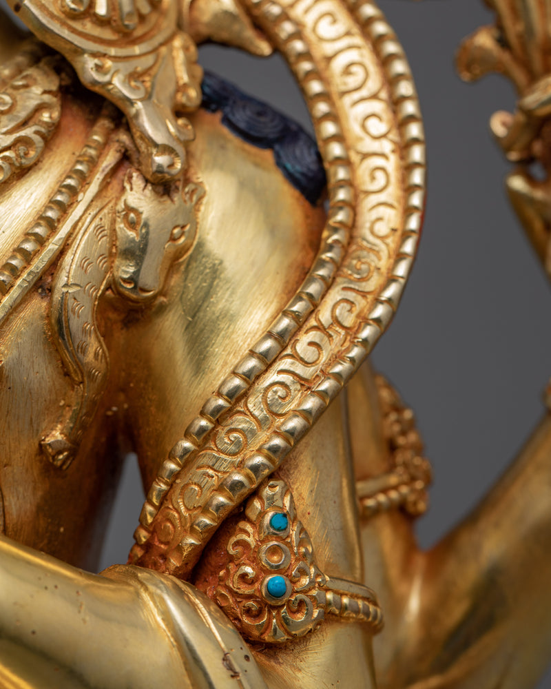 Religious Statue For Mantra Avalokitesvara | Gold Gilded Statue For Meditation