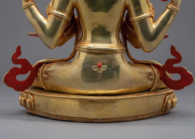 Religious Statue For Mantra Avalokitesvara | Gold Gilded Statue For Meditation