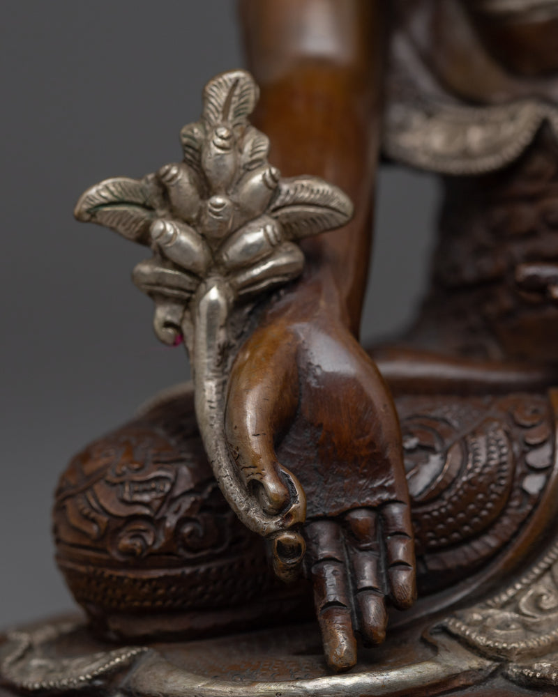 Medicine Buddha Sliver Plated Statue | Traditional Artwork of Tibet