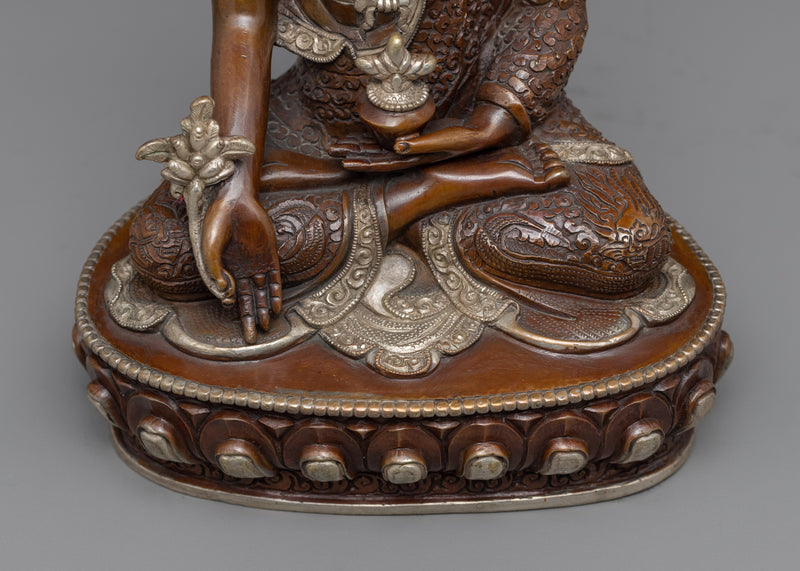 Medicine Buddha Sliver Plated Statue | Traditional Artwork of Tibet