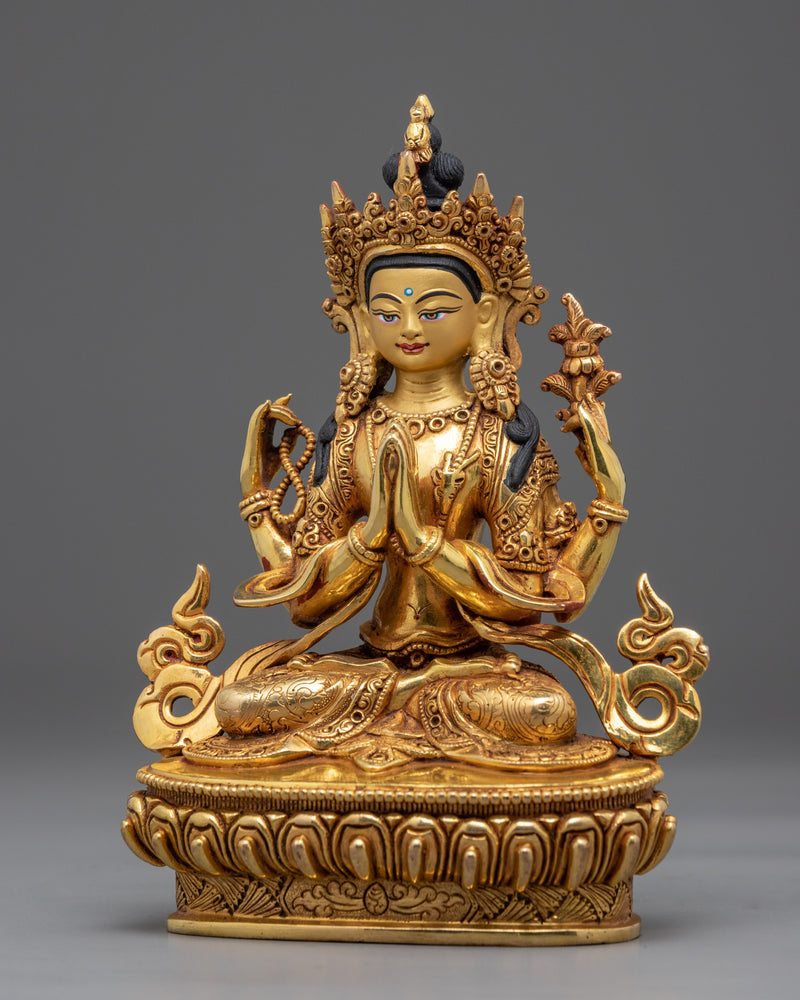 Mantra Of Compassion Avalokiteshvara | Golden Statue of 4 Armed Chenrezig