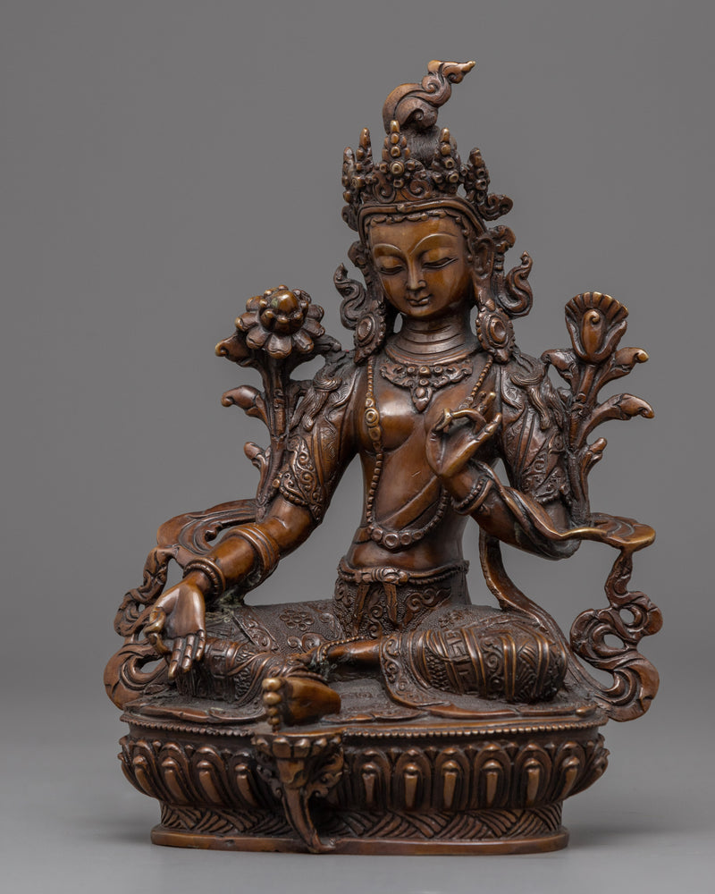 Hand-Carved Green Tara Guru Statue | Traditional Artwork of Nepal