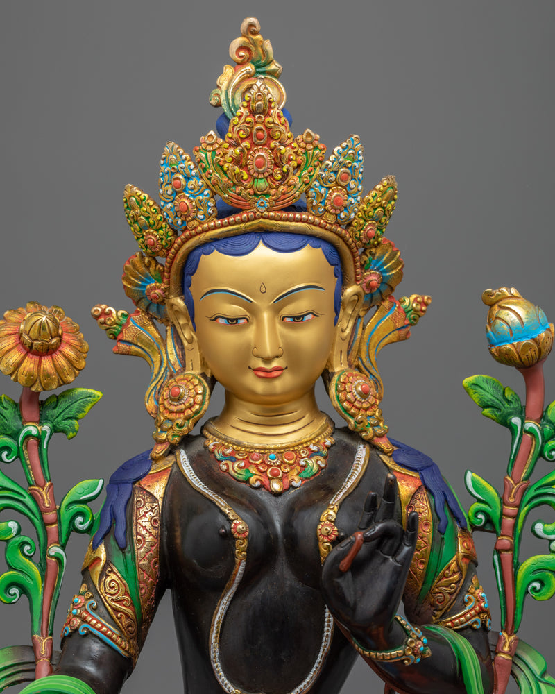 Himalayan Green Tara Mother Statue | Hand-Carved Buddhist Deity Sculpture