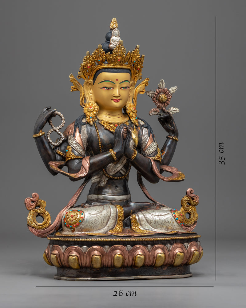 Tibetan Chenrezig Empowerment Sculpture | Hand-Carved Statue