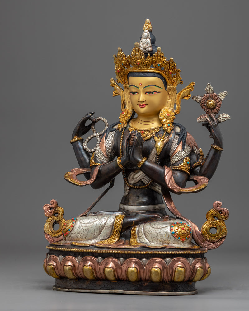 Tibetan Chenrezig Empowerment Sculpture | Hand-Carved Statue