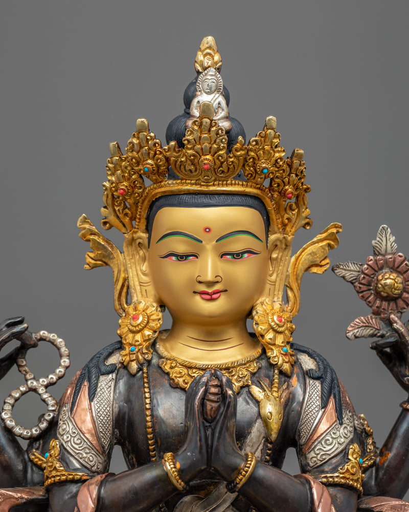 Tibetan Chenrezig Empowerment Sculpture | Hand-Carved Statue